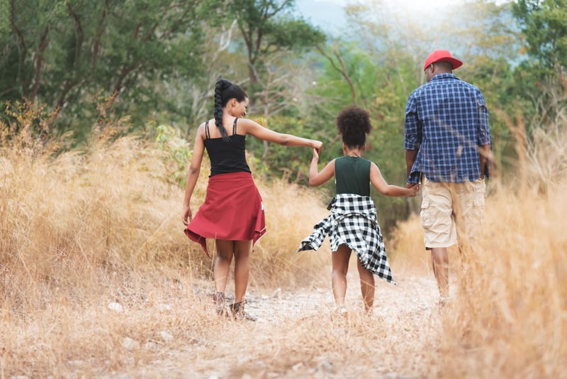 African American family on nature